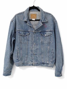 Gap Vintage Denim Jacket 1991 Sz. L Floral Embroidered Detail Y2K